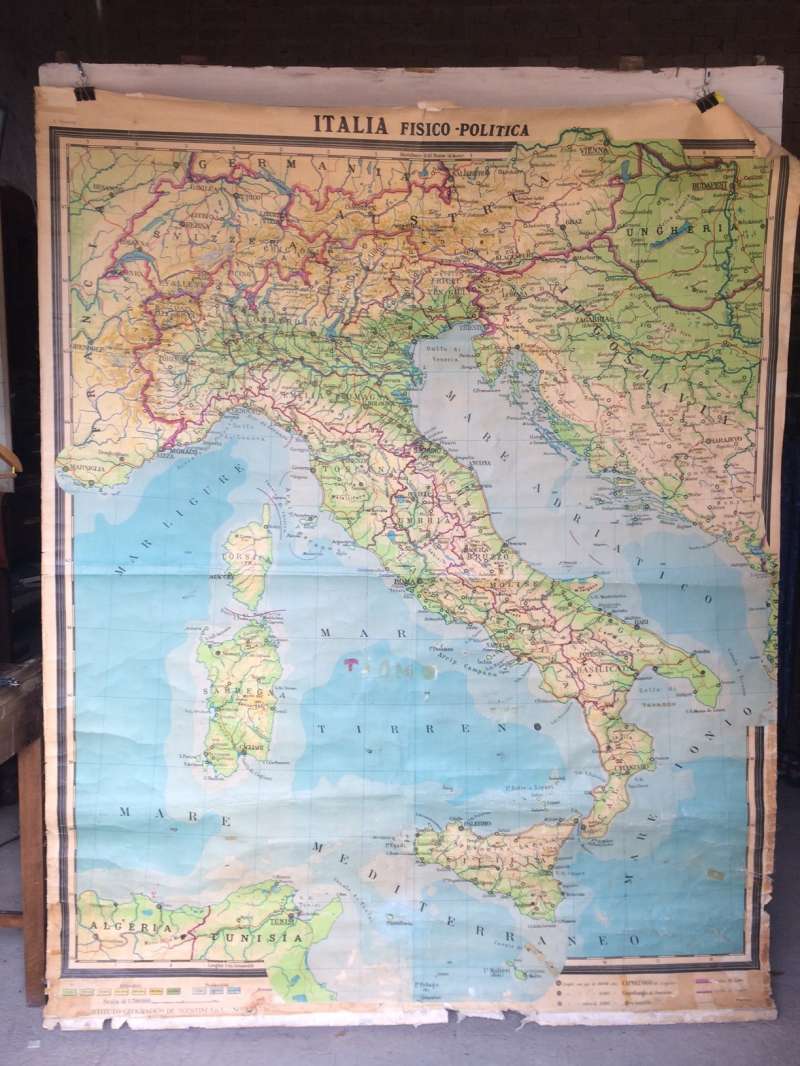 cartina geografica ITALIA FISICO-POLITICA 1962