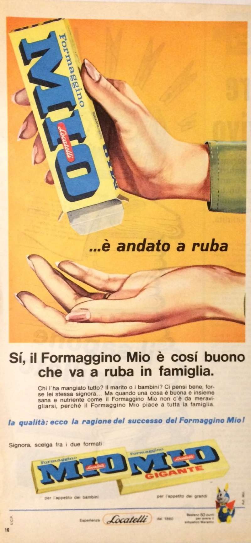 pubblicità originale LOCATELLI Formaggino Mio maggio 1964